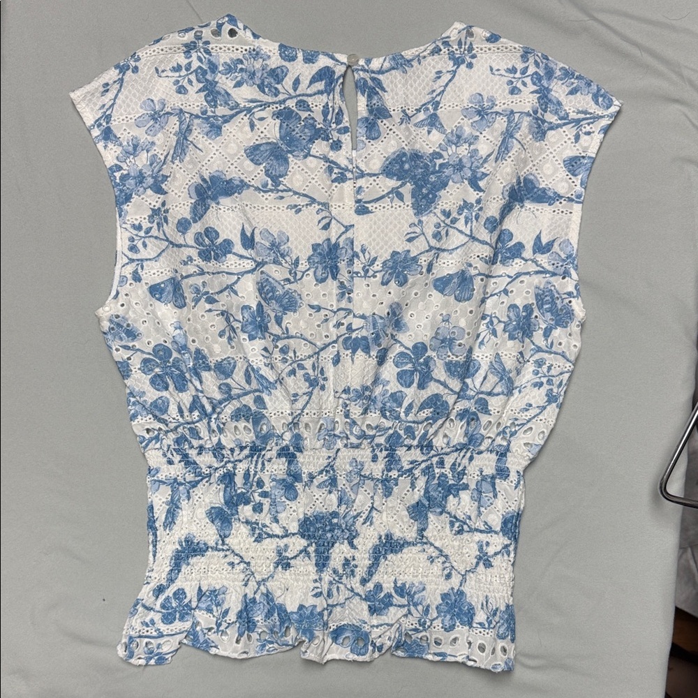 Steve Madden Blue and White Eyelet Blouse - Picture 3 of 3